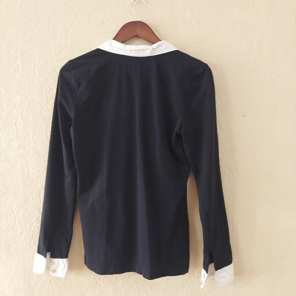 C. Wonder Black Stretch Knit Shirt With Cotton Trim, Collar, Gold Buttons Medium - Picture 6 of 10